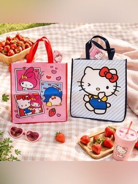Hello Kitty & Friends Reusable Shopping Bags Set of 2 NWT Pink Tote 15” x 13.5”